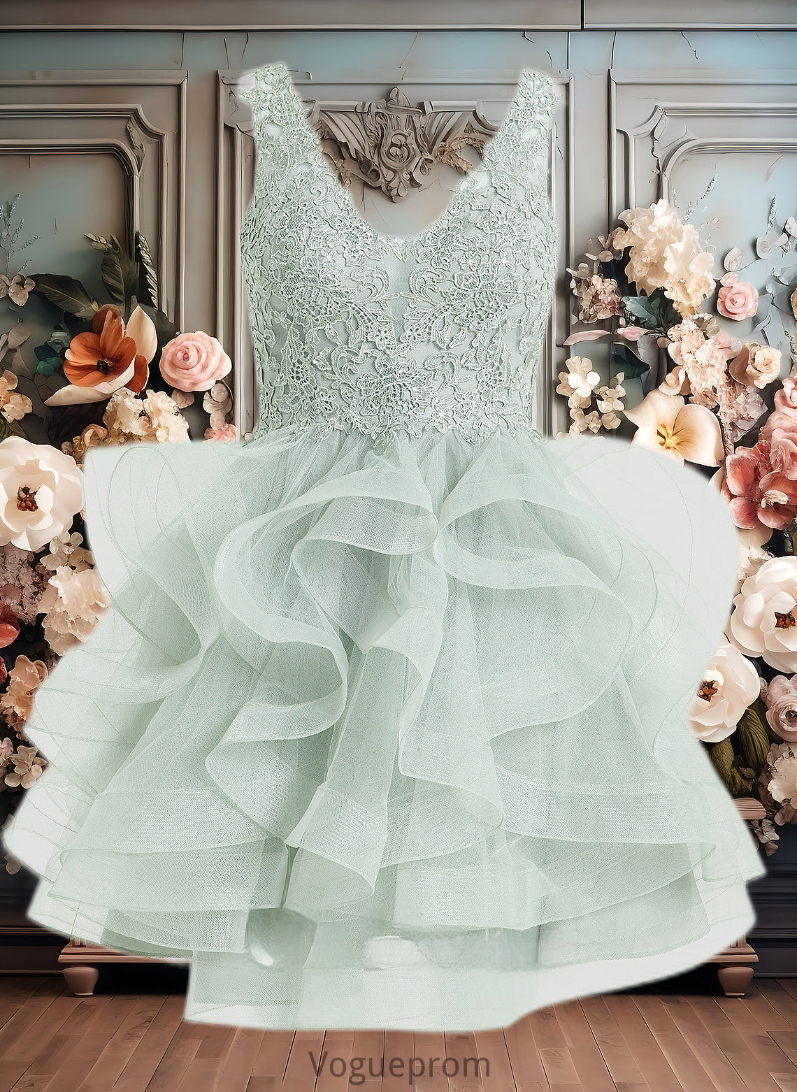 Jasmine Ball-Gown/Princess V-Neck Short Tulle Lace Homecoming Dress DKP0025671