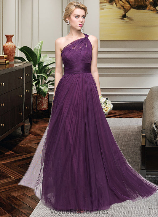 Izabella A-Line One-Shoulder Floor-Length Tulle Bridesmaid Dress With Ruffle DKP0013216