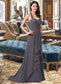 Martha A-Line Halter Sweep Train Chiffon Bridesmaid Dress With Bow(s) Cascading Ruffles DKP0013217