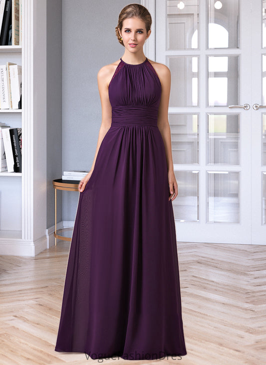 Kailey Chiffon Halter-neck Floor-length Bridesmaid Dress With Lace DKP0013218