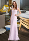 Ursula A-Line Square Neckline Floor-Length Bridesmaid Dress With Ruffle DKP0013220