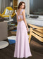 Ursula A-Line Square Neckline Floor-Length Bridesmaid Dress With Ruffle DKP0013220