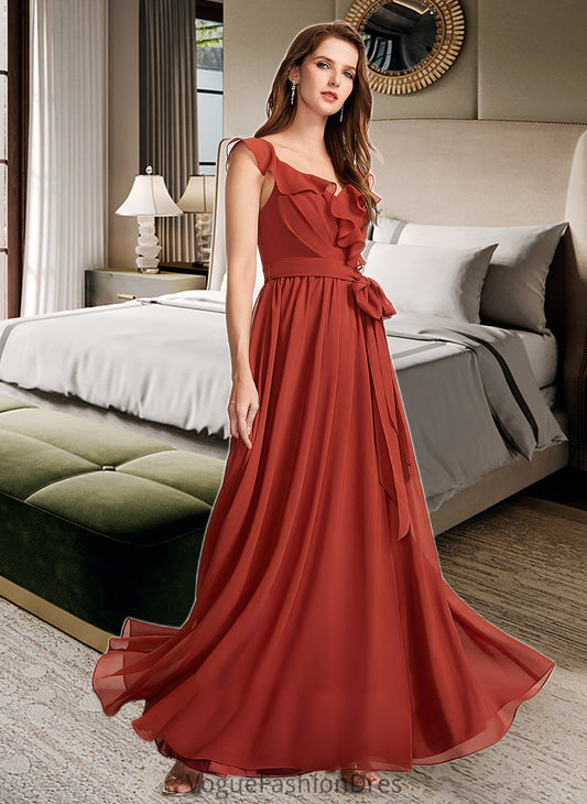 Yesenia A-Line V-neck Floor-Length Bridesmaid Dress With Ruffle DKP0013221