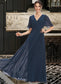 Helga A-Line V-neck Floor-Length Bridesmaid Dress With Ruffle DKP0013223