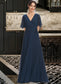 Helga A-Line V-neck Floor-Length Bridesmaid Dress With Ruffle DKP0013223