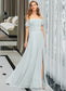 Audrina A-Line Off-the-Shoulder Floor-Length Chiffon Bridesmaid Dress With Beading Split Front Cascading Ruffles DKP0013226