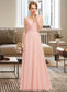 Sage A-Line V-neck Floor-Length Chiffon Lace Bridesmaid Dress DKP0013227