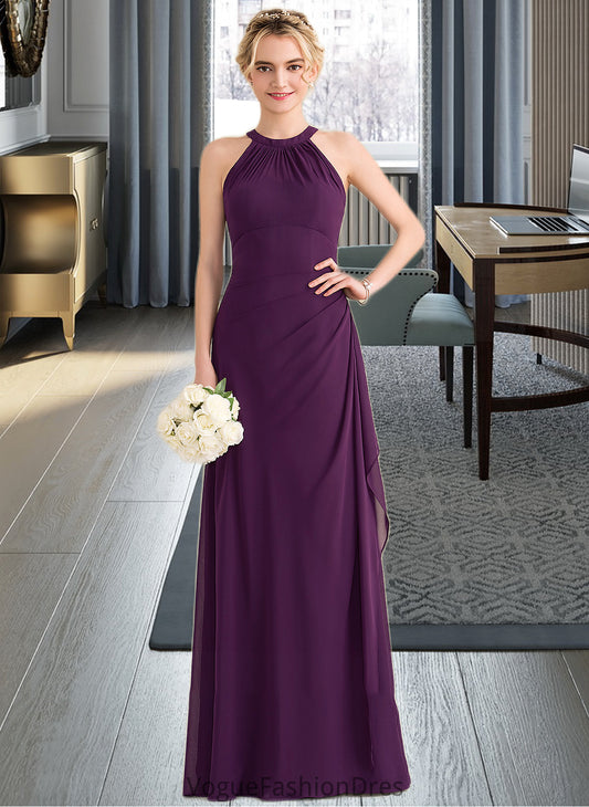 Ally A-Line Scoop Neck Floor-Length Chiffon Bridesmaid Dress With Cascading Ruffles DKP0013228