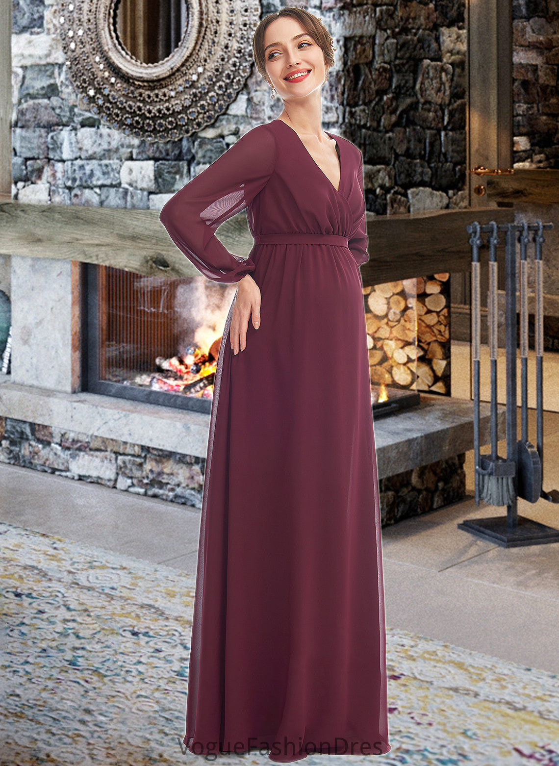 Cheyenne A-Line V-neck Floor-Length Bridesmaid Dress With Split Front DKP0013244