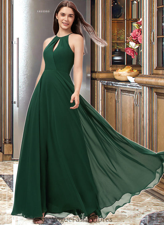 Liliana A-Line Scoop Neck Floor-Length Chiffon Bridesmaid Dress DKP0013257