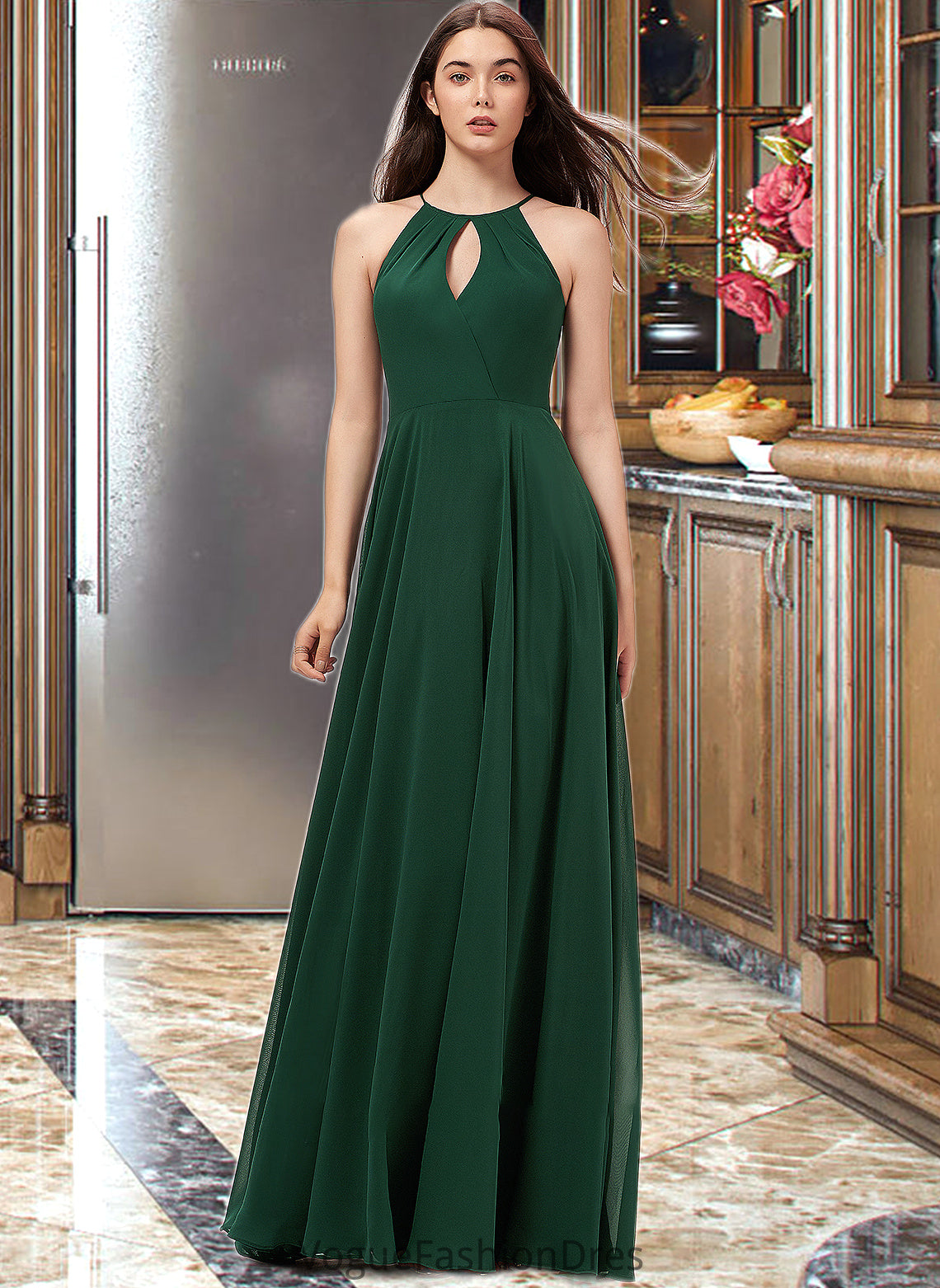 Liliana A-Line Scoop Neck Floor-Length Chiffon Bridesmaid Dress DKP0013257