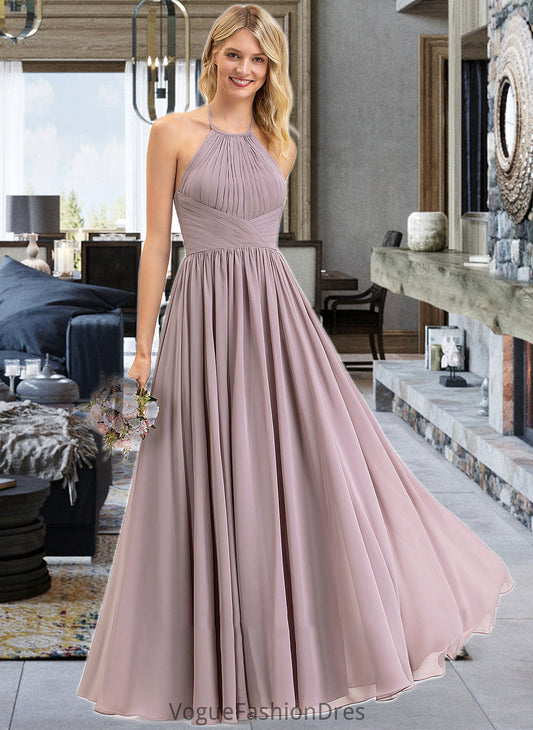 Julianna Empire Halter Floor-Length Chiffon Bridesmaid Dress With Ruffle Bow(s) DKP0013258