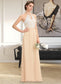 Aniyah A-Line Scoop Neck Floor-Length Chiffon Lace Bridesmaid Dress With Bow(s) DKP0013259