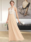 Aniyah A-Line Scoop Neck Floor-Length Chiffon Lace Bridesmaid Dress With Bow(s) DKP0013259