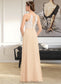 Aniyah A-Line Scoop Neck Floor-Length Chiffon Lace Bridesmaid Dress With Bow(s) DKP0013259