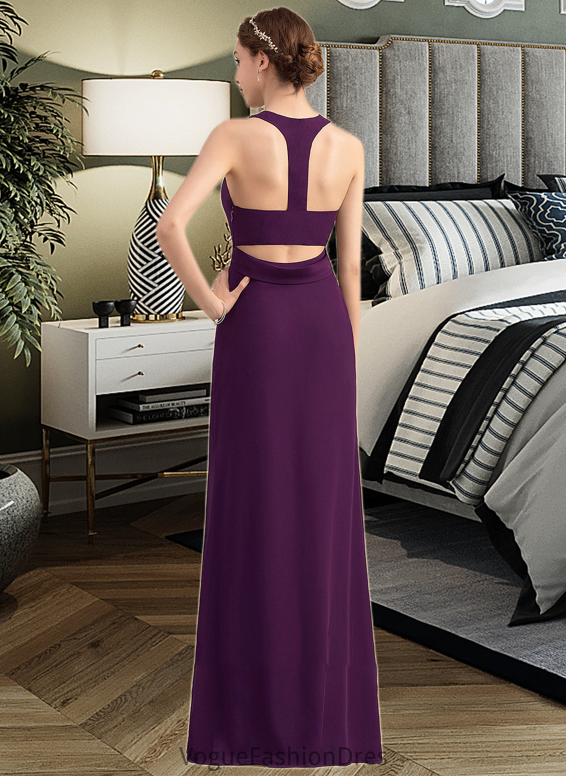 Nora A-Line Scoop Neck Floor-Length Chiffon Bridesmaid Dress With Split Front DKP0013260