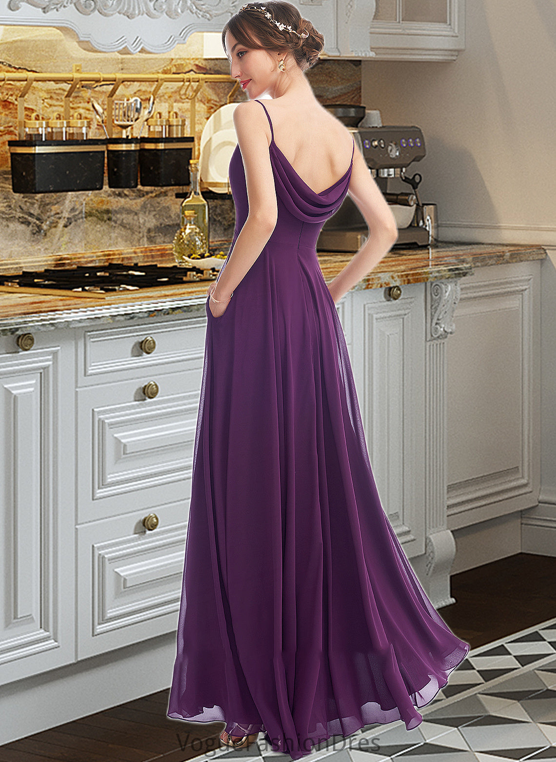 Avah A-Line V-neck Floor-Length Bridesmaid Dress With Pockets DKP0013263