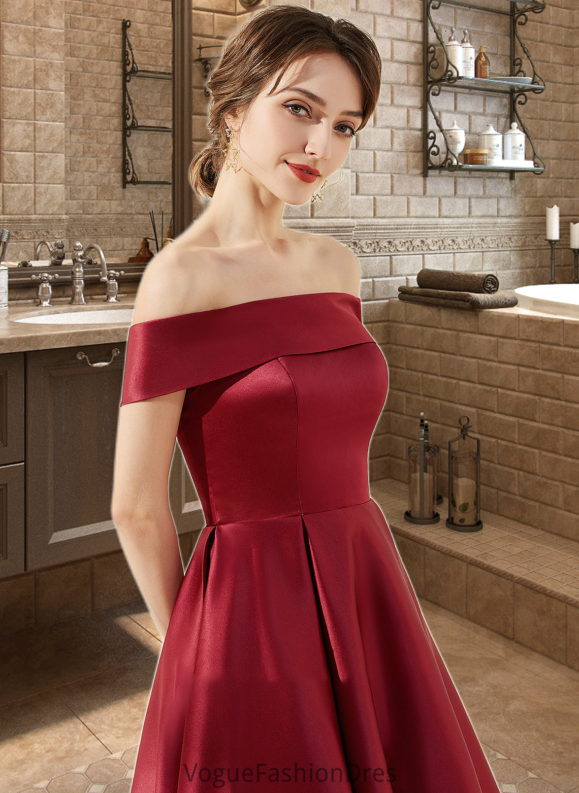 Tanya A-Line Off-the-Shoulder Asymmetrical Satin Bridesmaid Dress With Pockets DKP0013264