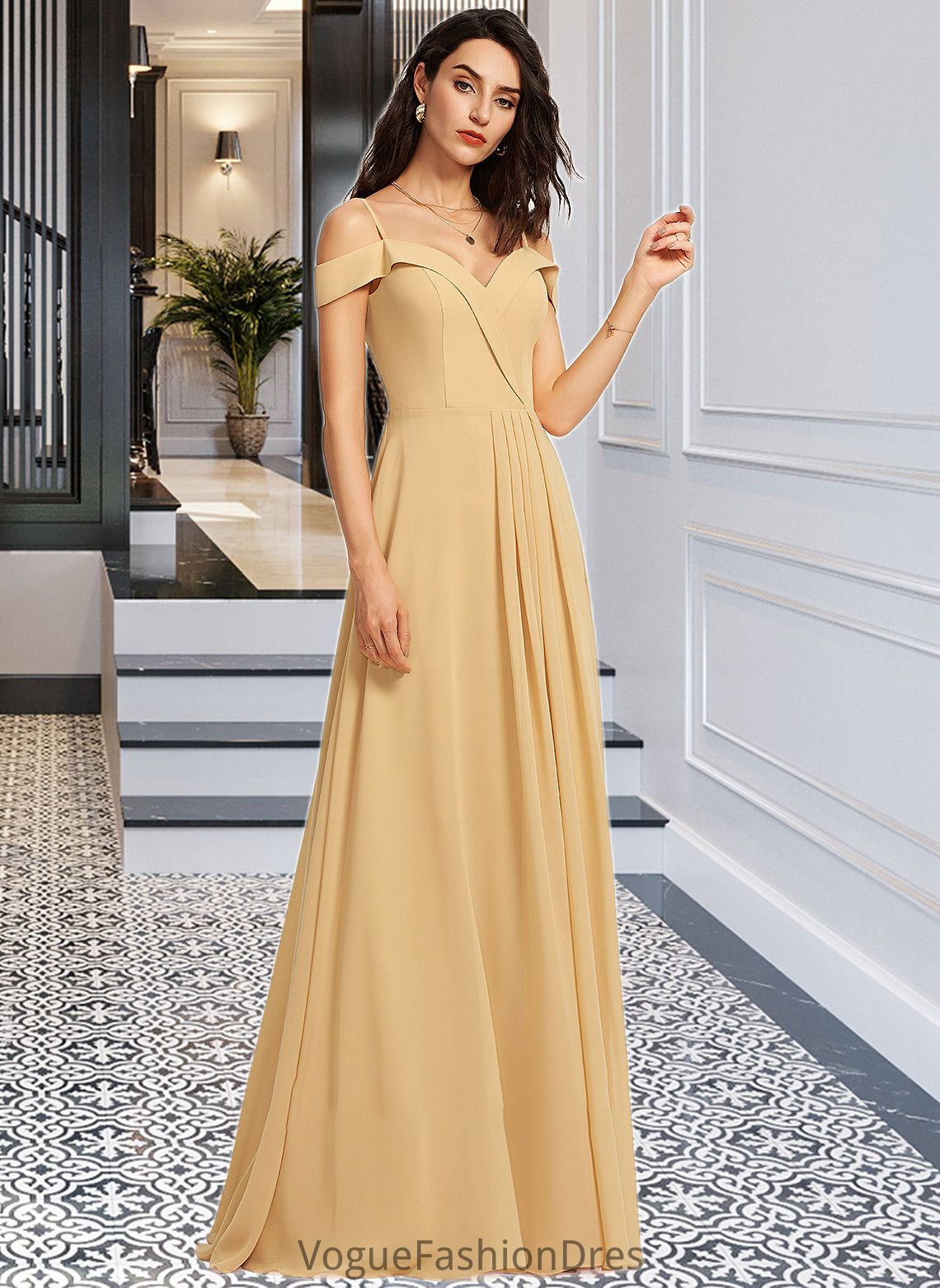 Julianna A-Line V-neck Floor-Length Bridesmaid Dress DKP0013265