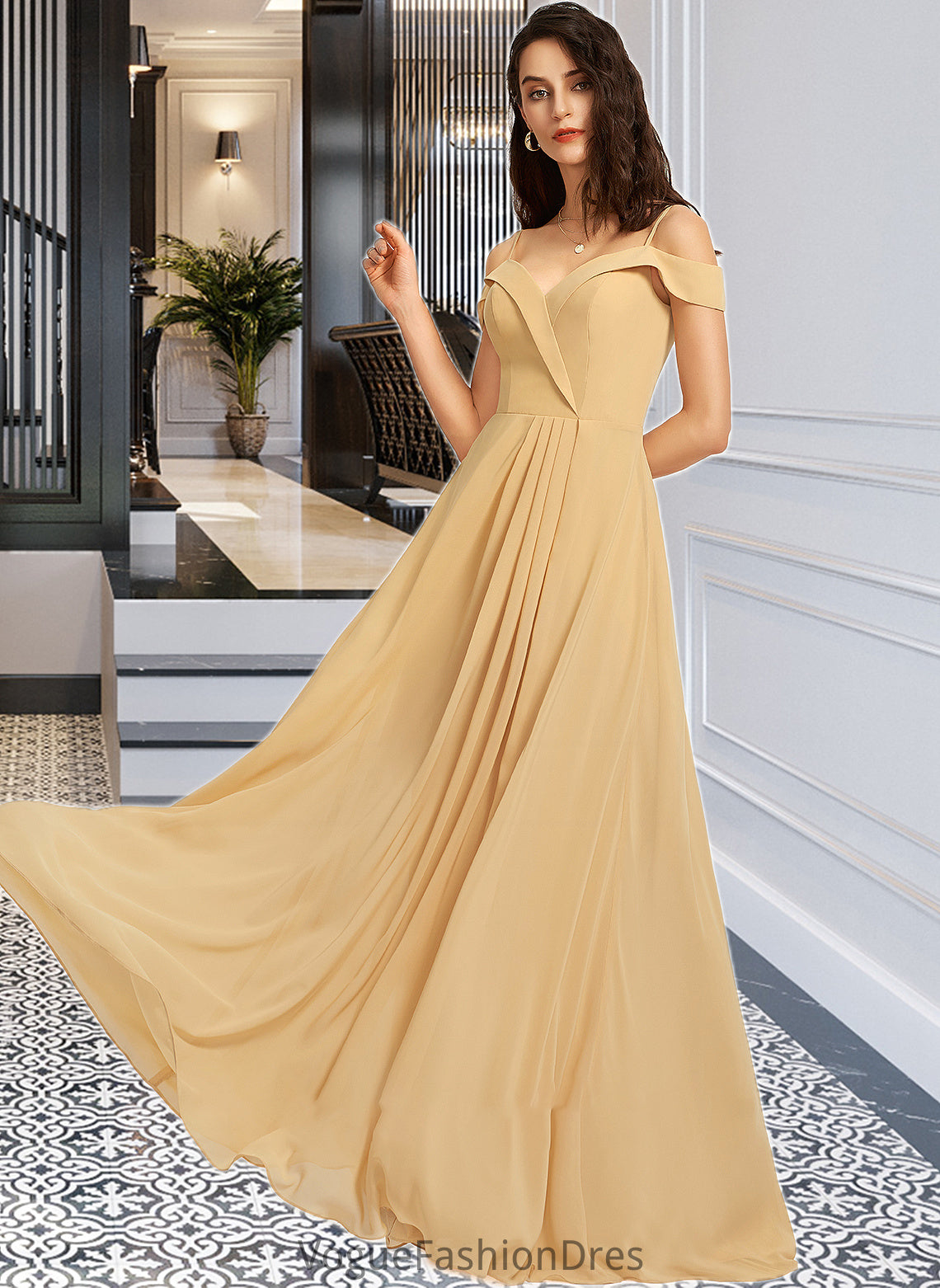 Julianna A-Line V-neck Floor-Length Bridesmaid Dress DKP0013265