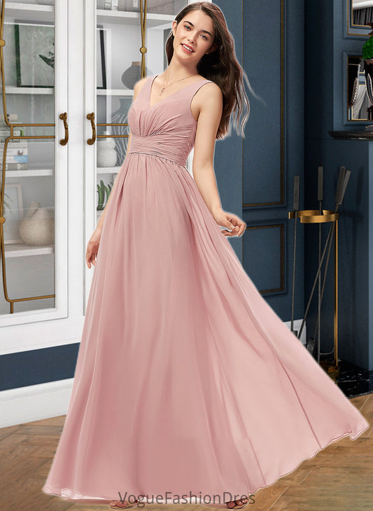 Sloane A-Line V-neck Floor-Length Chiffon Bridesmaid Dress With Ruffle DKP0013266