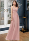 Sloane A-Line V-neck Floor-Length Chiffon Bridesmaid Dress With Ruffle DKP0013266