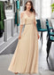 Amanda A-Line V-neck Floor-Length Chiffon Bridesmaid Dress With Ruffle Split Front DKP0013267