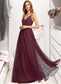 Carlie A-Line V-neck Floor-Length Chiffon Lace Bridesmaid Dress DKP0013268