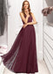 Carlie A-Line V-neck Floor-Length Chiffon Lace Bridesmaid Dress DKP0013268