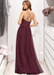 Carlie A-Line V-neck Floor-Length Chiffon Lace Bridesmaid Dress DKP0013268