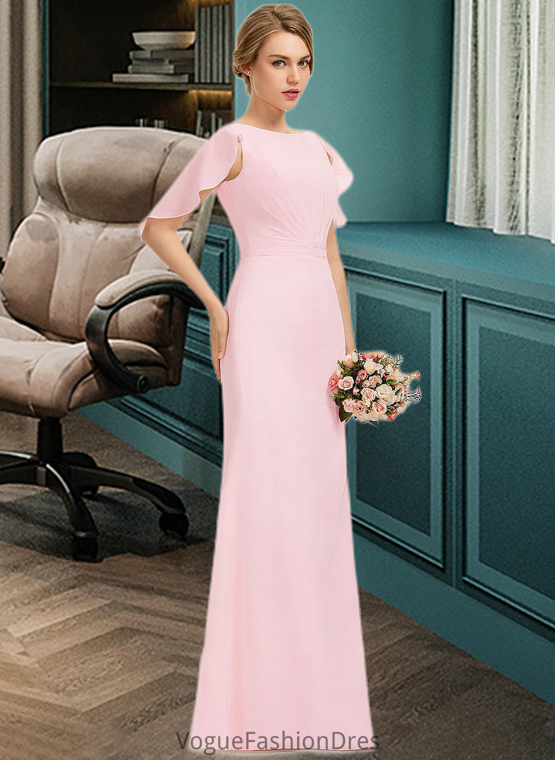 Tina A-Line Scoop Neck Floor-Length Chiffon Bridesmaid Dress With Cascading Ruffles DKP0013269