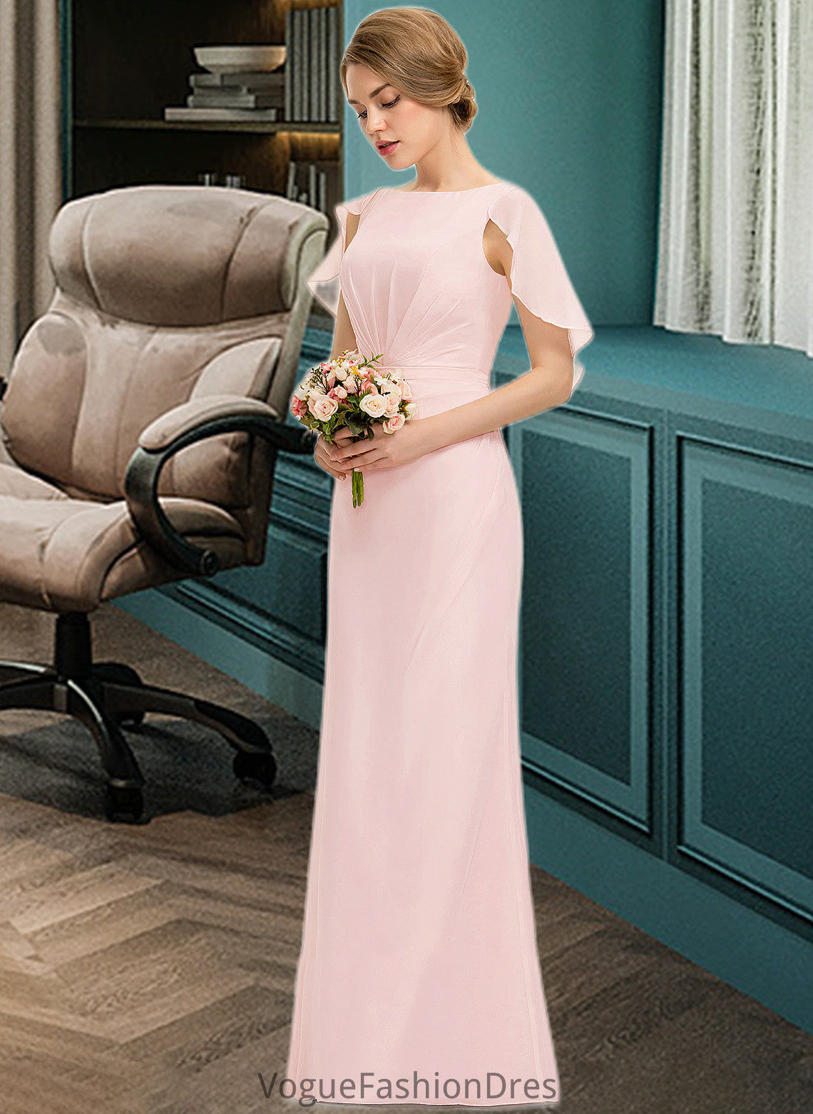 Tina A-Line Scoop Neck Floor-Length Chiffon Bridesmaid Dress With Cascading Ruffles DKP0013269