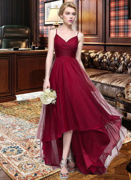 Karlee A-Line V-neck Asymmetrical Tulle Bridesmaid Dress DKP0013270