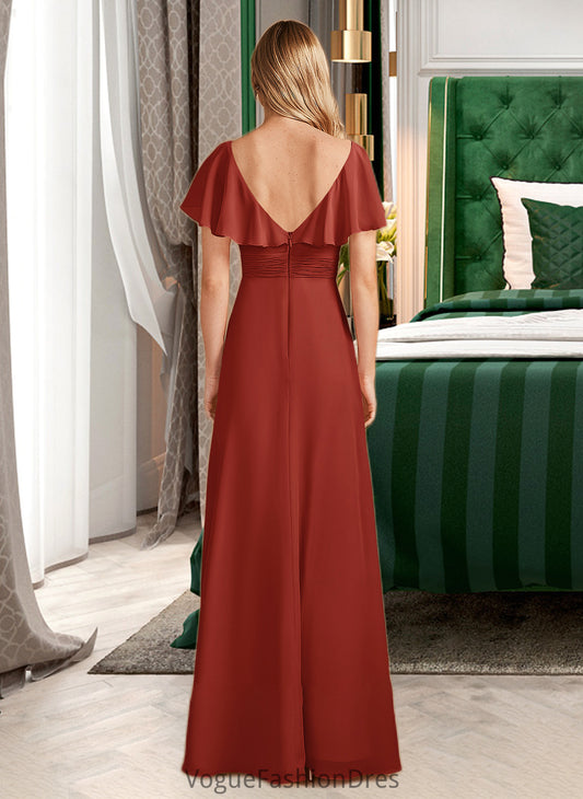 Thea A-Line High Neck Floor-Length Bridesmaid Dress With Ruffle Split Front DKP0013271