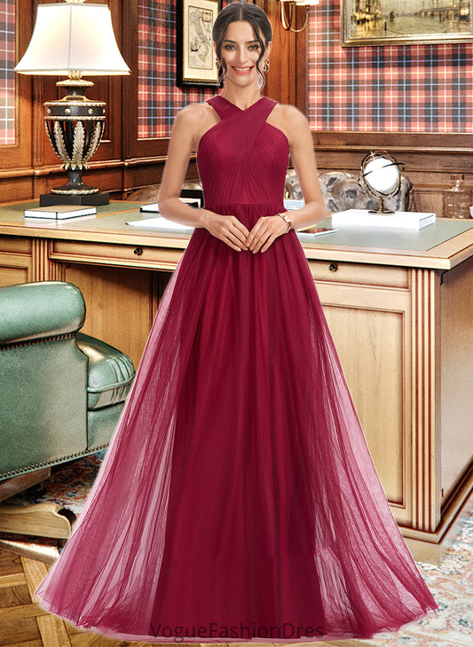 Frederica A-Line Halter Floor-Length Bridesmaid Dress With Ruffle DKP0013274