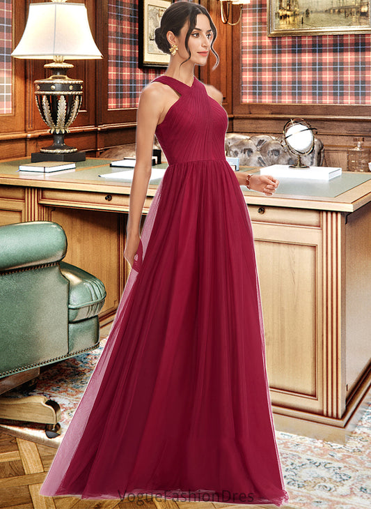 Frederica A-Line Halter Floor-Length Bridesmaid Dress With Ruffle DKP0013274