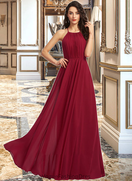 Louisa A-Line Scoop Neck Floor-Length Bridesmaid Dress With Ruffle DKP0013277