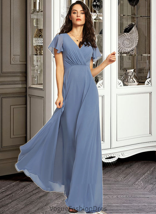 Everleigh A-Line V-neck Floor-Length Bridesmaid Dress With Lace DKP0013278