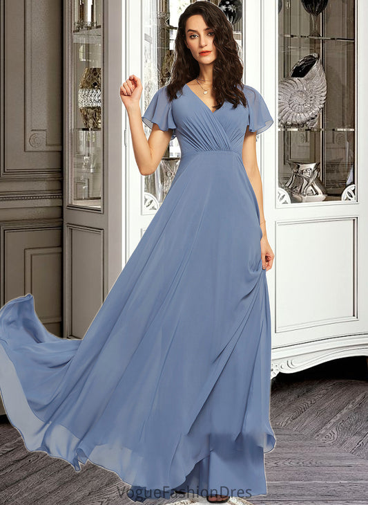 Everleigh A-Line V-neck Floor-Length Bridesmaid Dress With Lace DKP0013278