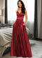 Rhianna A-Line V-neck Floor-Length Satin Bridesmaid Dress With Pockets DKP0013279