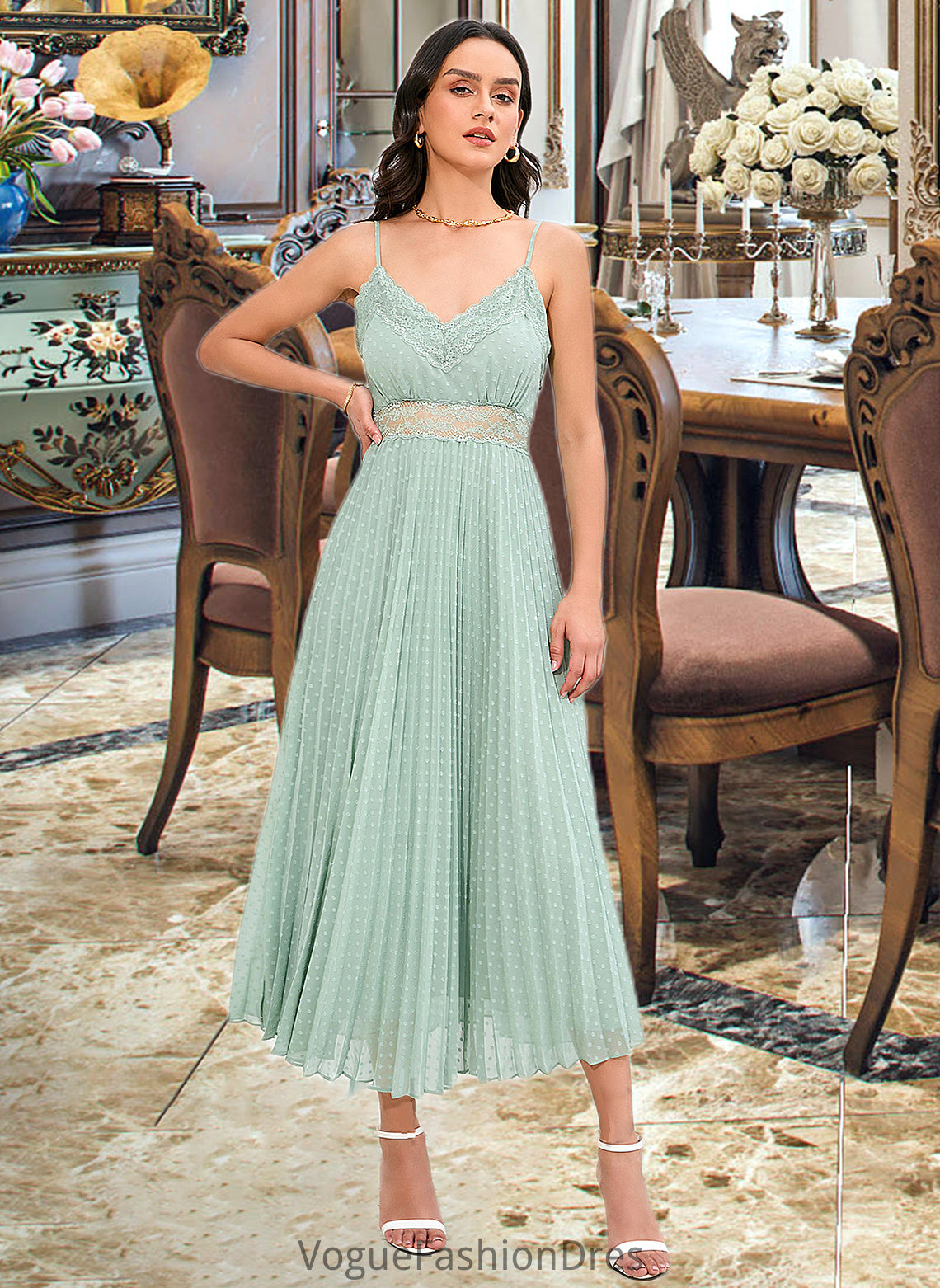 Carla A-LineV-neckAnkle-LengthBridesmaidDress#273652 DKP0013283