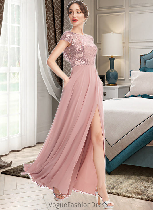 Kaya A-Line Scoop Neck Floor-Length Bridesmaid Dress With Sequins Split Front DKP0013286