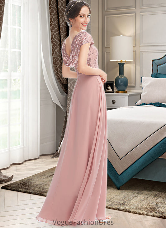 Kaya A-Line Scoop Neck Floor-Length Bridesmaid Dress With Sequins Split Front DKP0013286