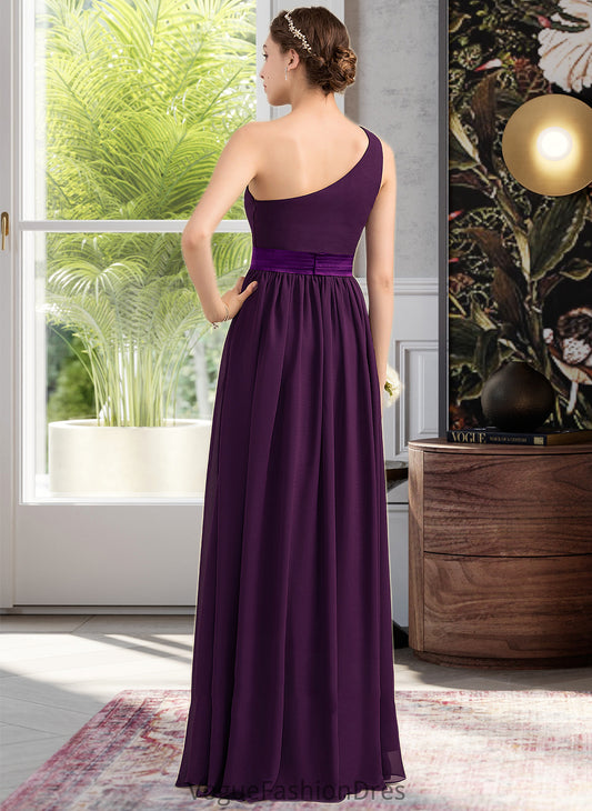 Cierra A-Line/Princess One-Shoulder Floor-Length Chiffon Charmeuse Bridesmaid Dress With Ruffle Split Front DKP0013288