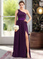 Cierra A-Line/Princess One-Shoulder Floor-Length Chiffon Charmeuse Bridesmaid Dress With Ruffle Split Front DKP0013288