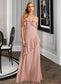 Saniyah A-Line V-neck Floor-Length Bridesmaid Dress With Ruffle DKP0013289