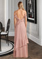 Saniyah A-Line V-neck Floor-Length Bridesmaid Dress With Ruffle DKP0013289