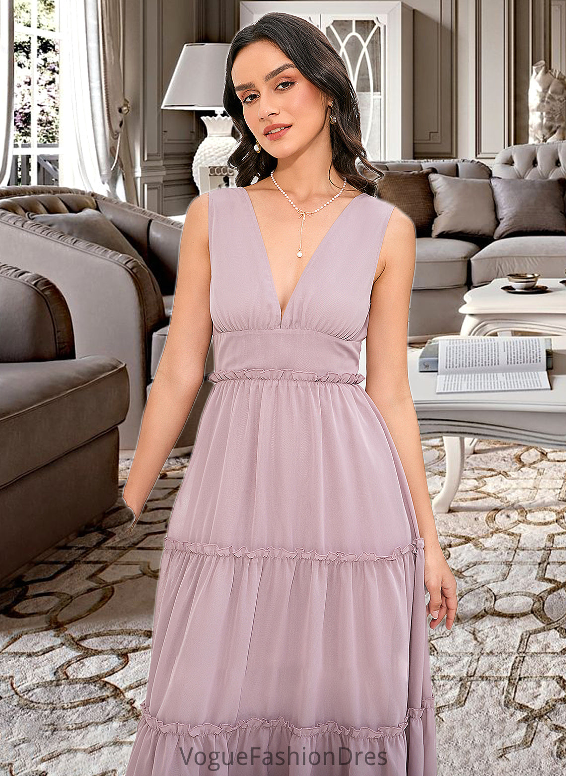 Bailee A-LineV-neckTea-LengthBridesmaidDress#273655 DKP0013290