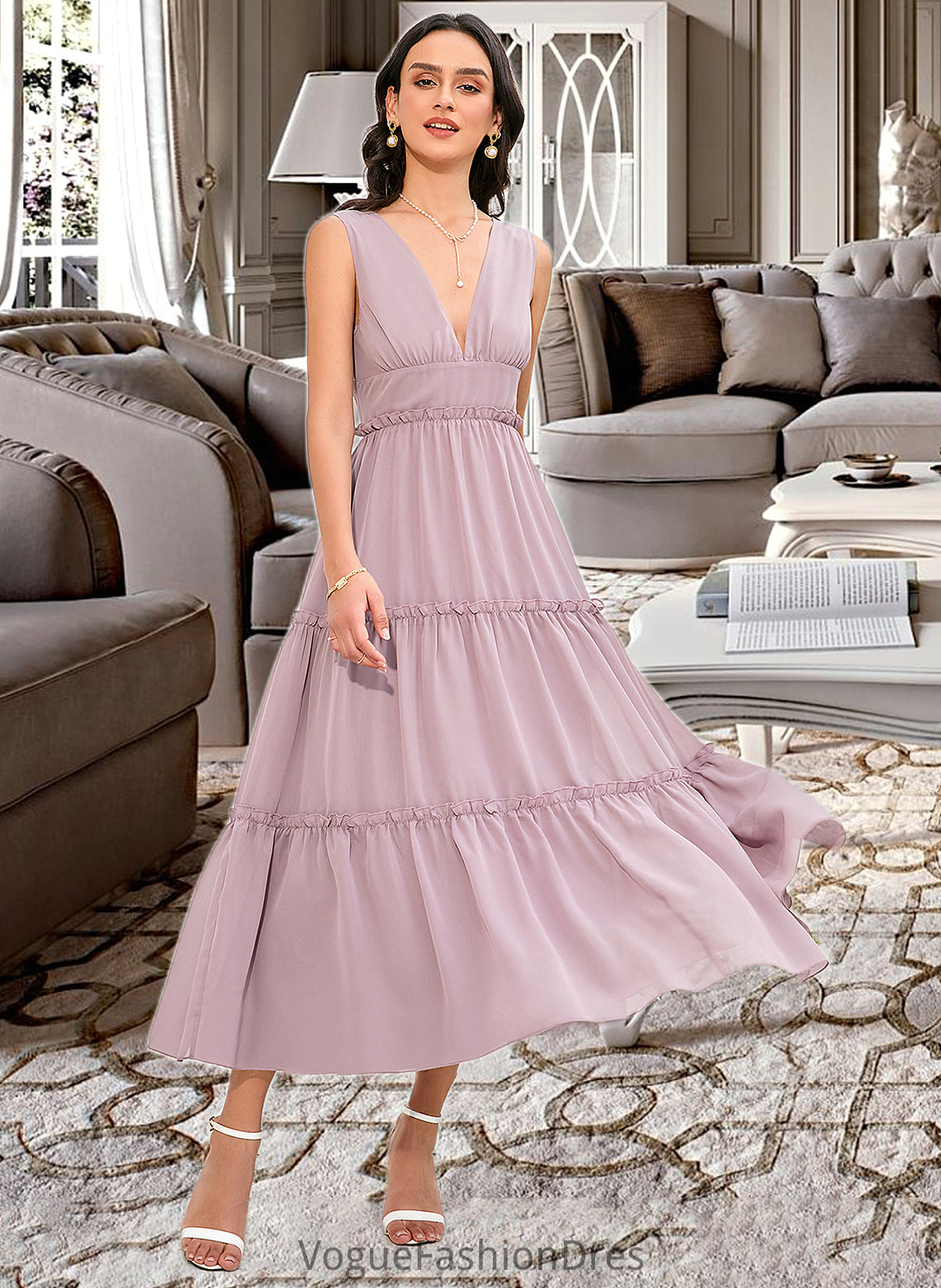 Bailee A-LineV-neckTea-LengthBridesmaidDress#273655 DKP0013290