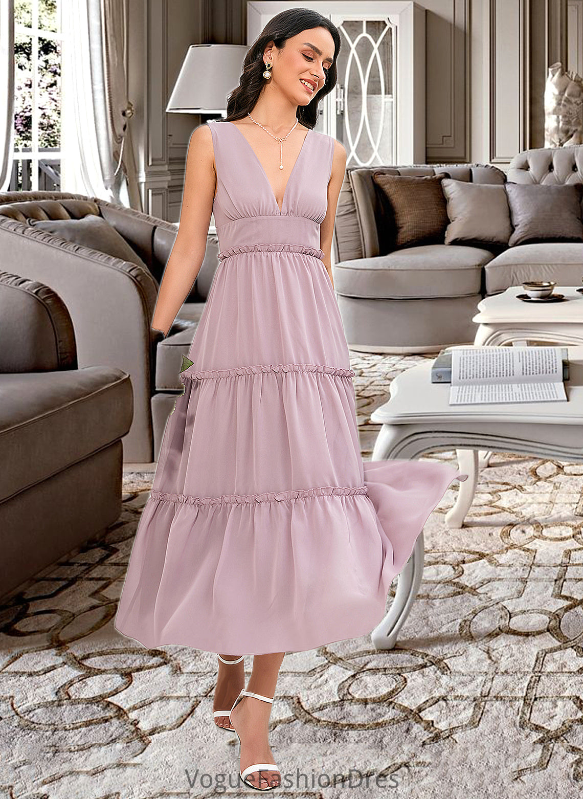 Bailee A-LineV-neckTea-LengthBridesmaidDress#273655 DKP0013290